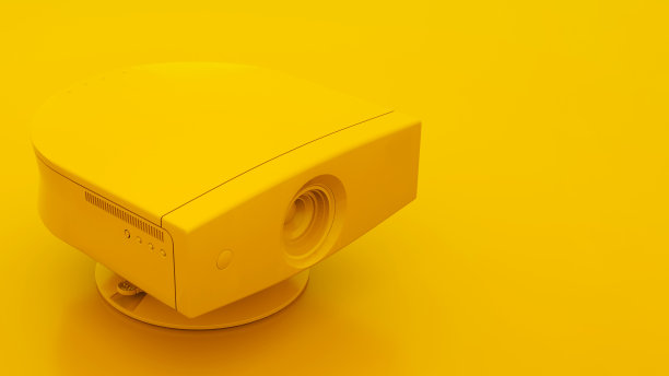 多媒体投影仪孤立在黄色背景上。三维演示图片下载