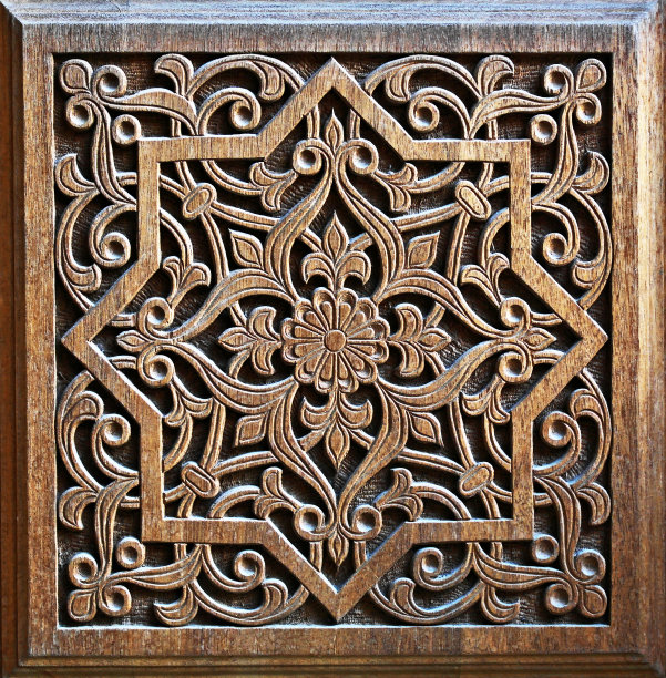精美的花纹，木雕在门上。图片下载