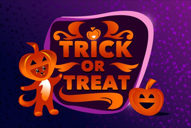 不给糖就捣乱万圣节文字横幅与猫和南瓜图片下载