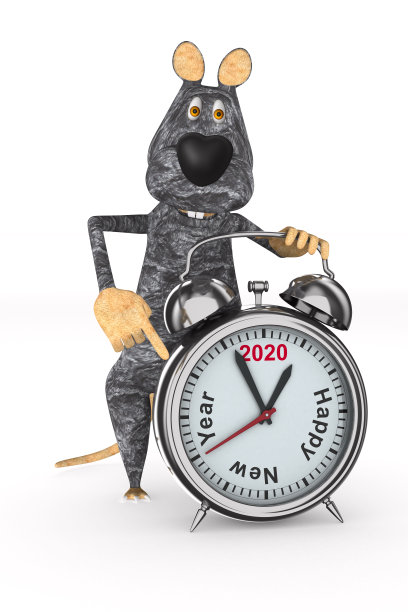 老鼠和闹钟的白色背景。孤立的3 d演示图片下载