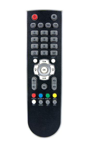 电视卫星接收机的红外线遥控，隔离在白色背景上。新型卫星遥控图片下载