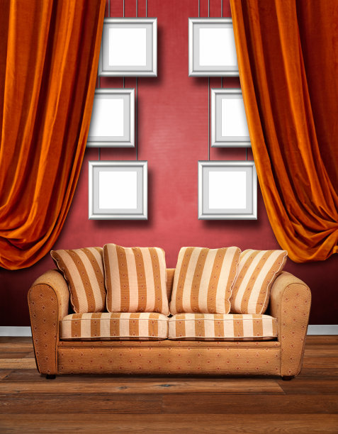 现代室内沙发与纹理红色墙图片下载