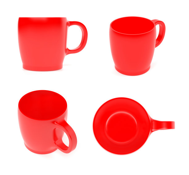 红色的杯子。设置3d渲染图图片下载