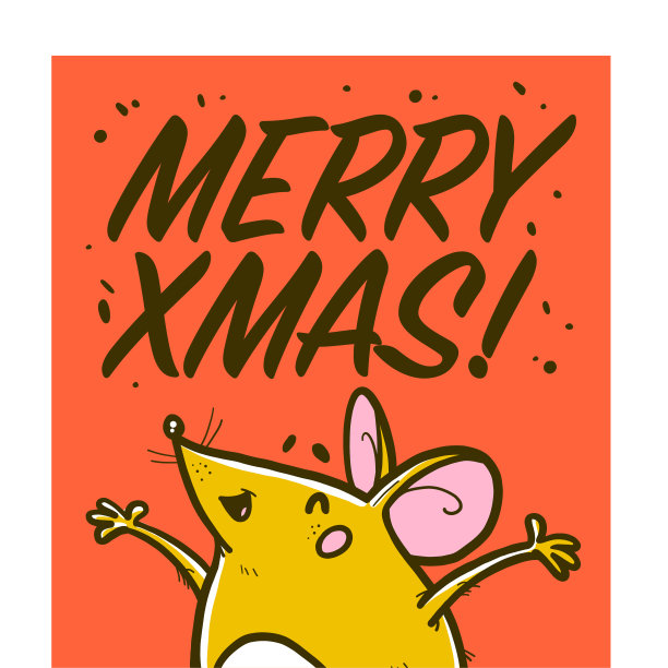 圣诞快乐祝福概念矢量素材：问候语和手绘快乐老鼠图片下载