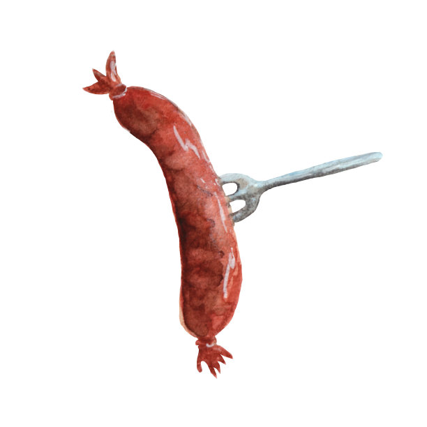 手绘水彩画啤酒节套装，香肠，香肠图片下载