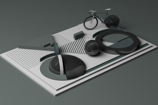 几何形状的自行车运动概念在灰色色调。三维渲染图片下载