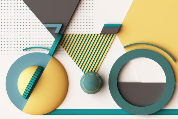 几何形状的自行车运动概念在黄色和绿色的色调。三维渲染图片下载