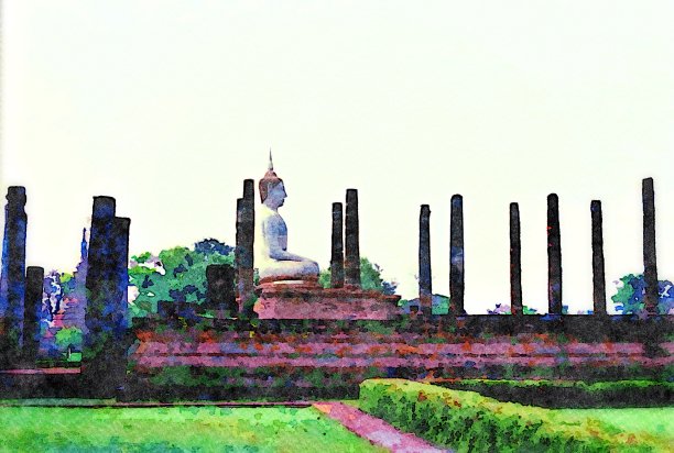 佛像景观水彩画图片下载