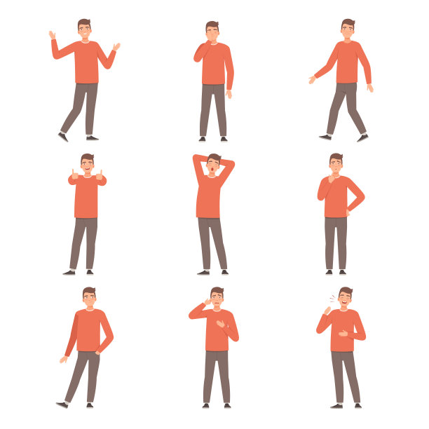 有不同情绪的年轻人。矢量插图卡通风格图片下载