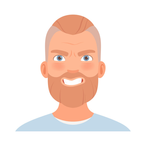 长着胡子的男人脸上的愤怒。矢量图图片下载