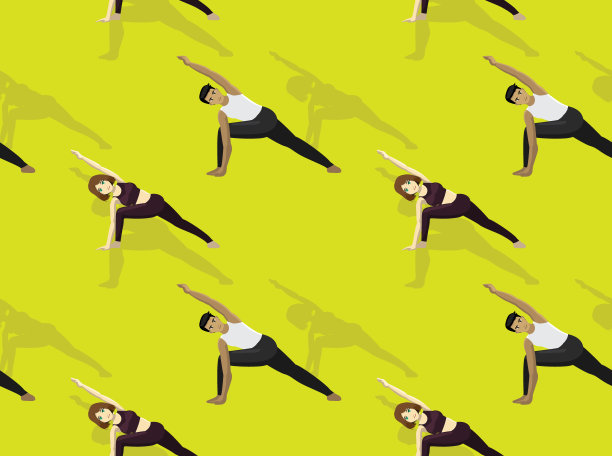 漫画风格卡通瑜伽旋转侧角姿势背景无缝图案墙纸01图片下载