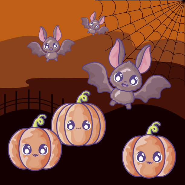 蝙蝠和南瓜在万圣节的场景图片下载
