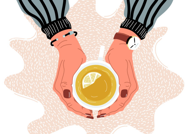 手握茶杯顶视图平面矢量插图图片下载