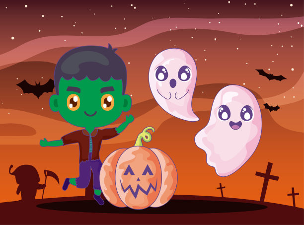 装扮成弗兰肯斯坦的可爱男孩图片下载