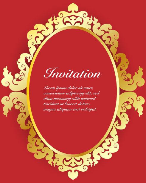 矢量邀请卡模板，背景和框架边框。泰国艺术风格的花卉复古插画设计图片下载