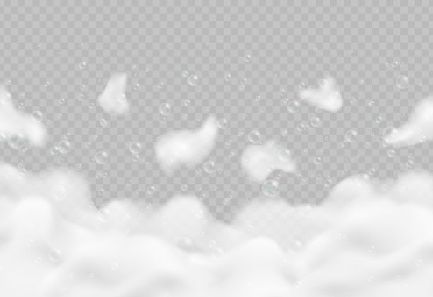 真实的浴泡沫与泡沫隔离在透明的背景。图片下载