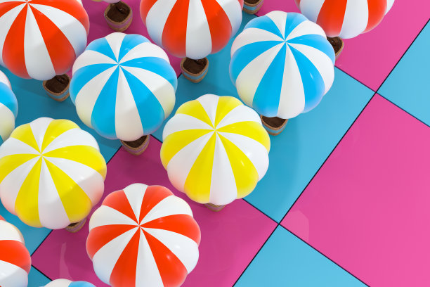 多个热气球，彩色背景，3d渲染。图片下载