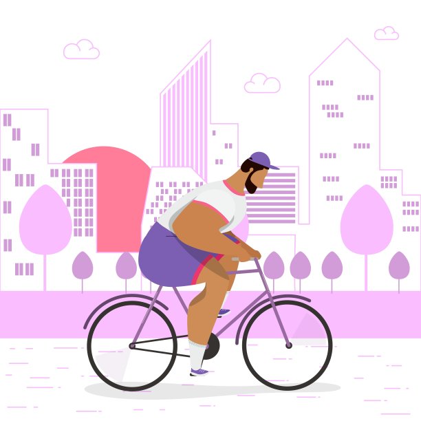 黄昏时分，年轻的运动员在城市街道上骑自行车。矢量插图。图片下载