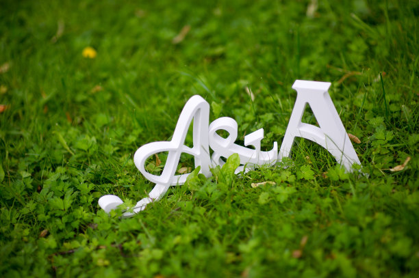 草坪上立着两个带有工会的白色木质字母A图片下载