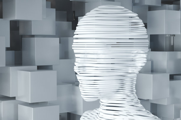 虚拟机器人的头部带有人工智能的概念，3d渲染。图片下载