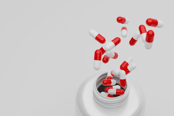 3d渲染开瓶和喷溅胶囊药丸图片下载