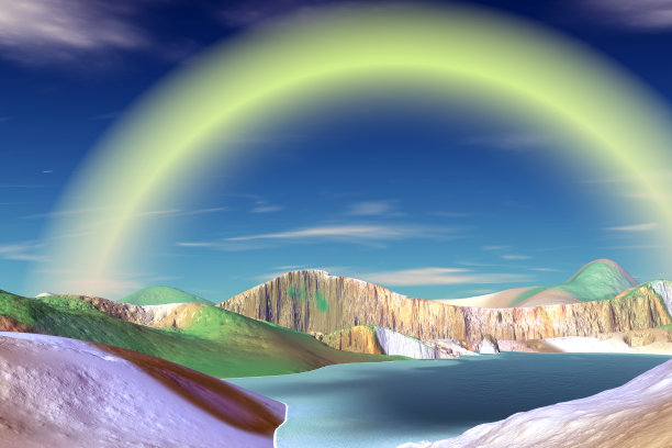 外星人的星球。山和湖。三维渲染图片下载