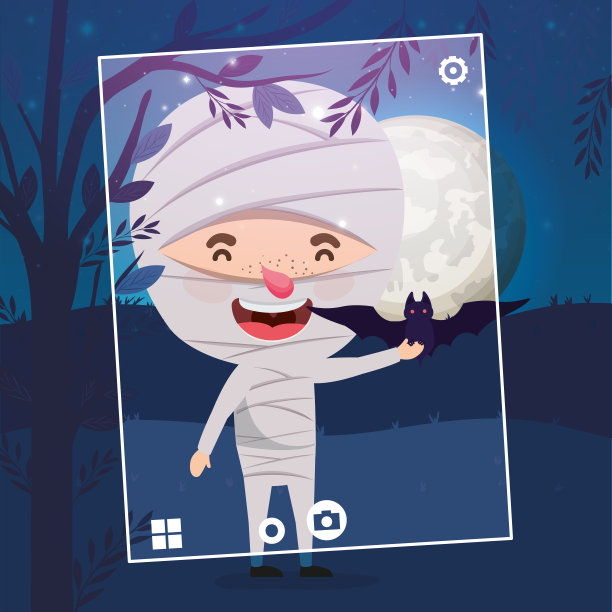 万圣节季节的场景与男孩服装木乃伊图片下载