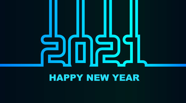 2021年-简单的贺卡，邀请，传单，海报或设计元素-冷青蓝蓝霓虹轮廓-向量图片下载