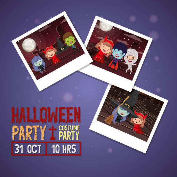 万圣节季节的场景与儿童服装的设置照片图片下载