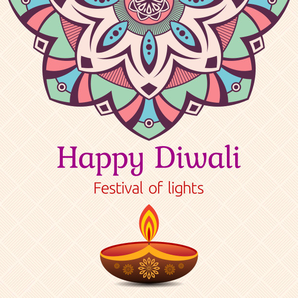 排灯节的贺卡与排灯节油灯和曼荼罗。图片下载
