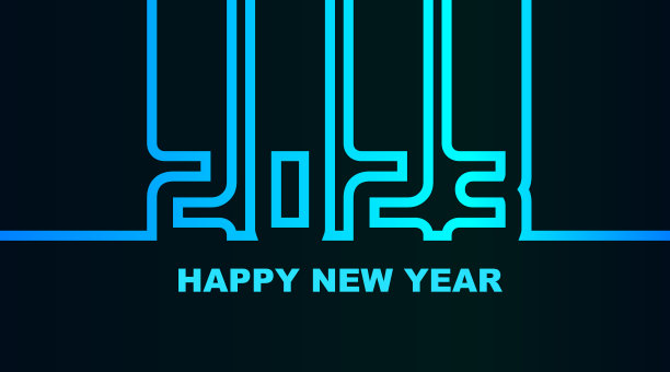 2023年-简单的贺卡，邀请，传单，海报或设计元素-冷青蓝蓝霓虹轮廓-向量图片下载