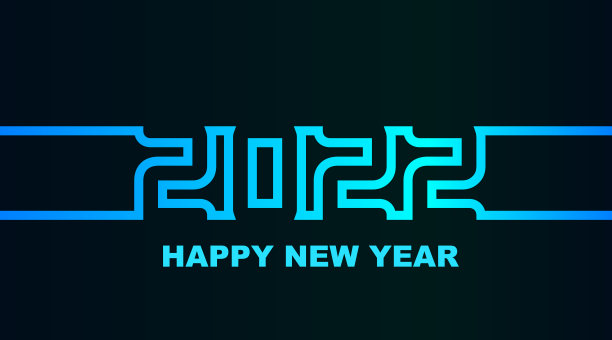 2022年-简单的贺卡，邀请，传单，海报或设计元素-冷青蓝蓝霓虹轮廓-向量图片下载