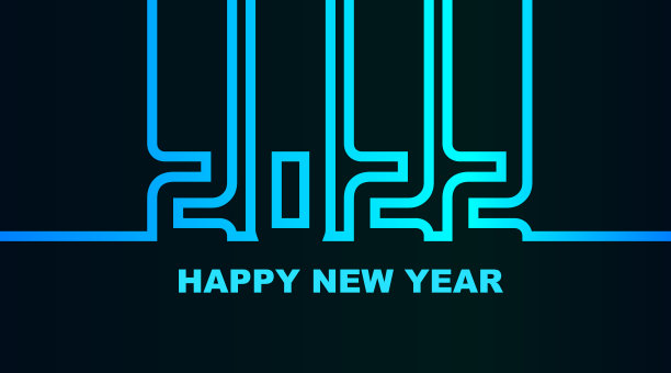2022年-简单的贺卡，邀请，传单，海报或设计元素-冷青蓝蓝霓虹轮廓-向量图片下载