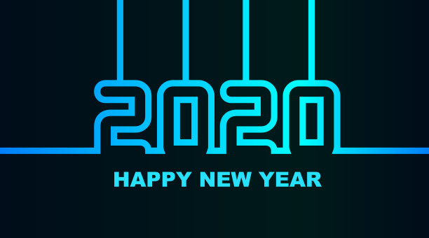 2020年-简单的贺卡，邀请，传单，海报或设计元素-冷青蓝蓝霓虹轮廓-矢量图片下载