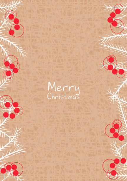 剪影白松叶和红浆果在棕色纸矢量背景装饰圣诞节节日。图片下载