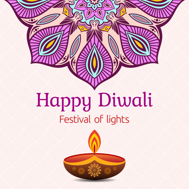 排灯节的贺卡与排灯节油灯和曼荼罗。图片下载