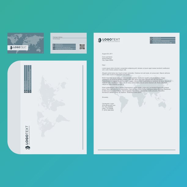 采购产品企业现代名片，信头和信封设计模板图片下载