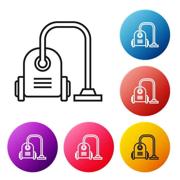 黑线吸尘器图标隔离在白色背景。设置彩色圆形按钮图标。矢量图图片下载