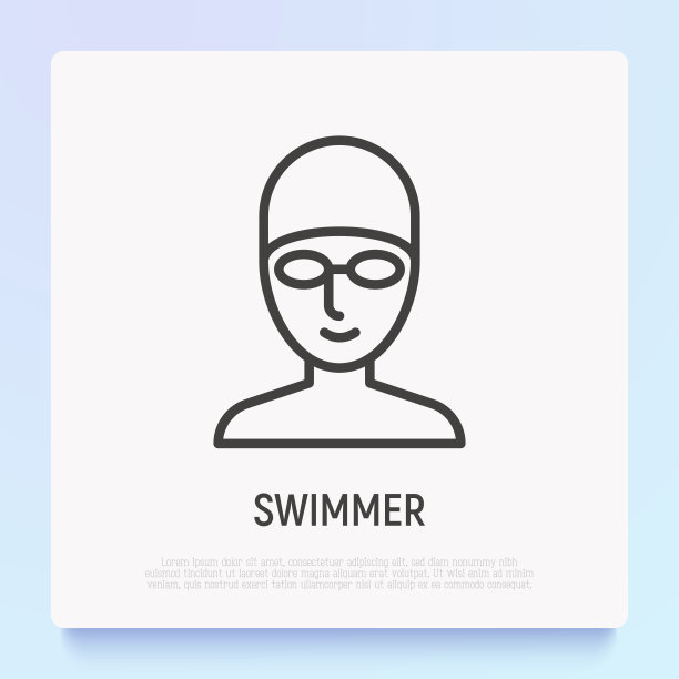 戴游泳帽和泳镜的游泳者的脸。细线图标。现代向量插图。图片下载