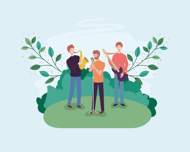 一群人在营地里演奏乐器图片下载