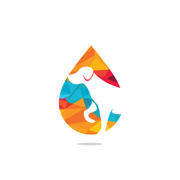 狗和水滴图标标志设计矢量插图。图片下载