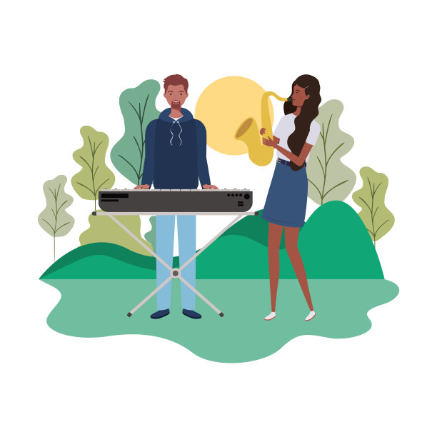 几个人带着乐器和背景景观图片下载