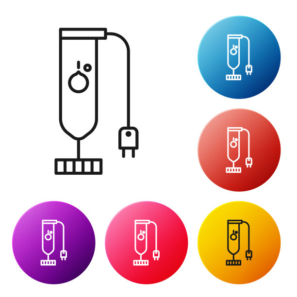 黑线搅拌机图标孤立的白色背景。厨房电动固定式搅拌机。烹饪冰沙，鸡尾酒或果汁。设置彩色圆形按钮图标。矢量图图片下载