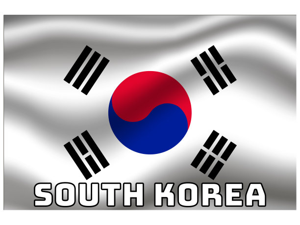 韩国国旗与舞动和阴影效应和国家名称。原始颜色和比例。矢量插图，从世界各国设置。图片下载