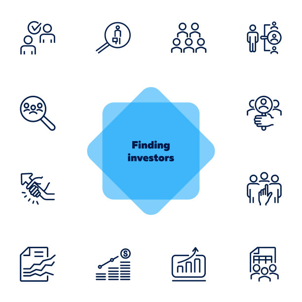 寻找投资者线图标集。放大镜玻璃图片下载
