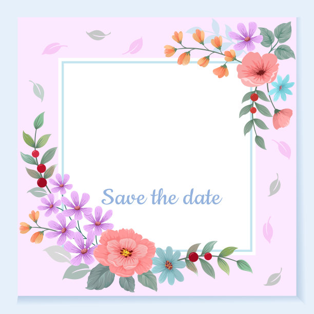 邀请卡与美丽的花框架图片下载