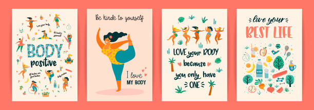 身体积极的。向量模板。快乐的胖女孩和积极健康的生活方式。图片下载