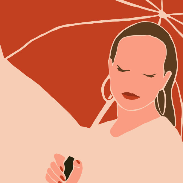 女人的脸与雨伞的最小风格。当代拼贴画是一种现代时尚的风格。向量图片下载