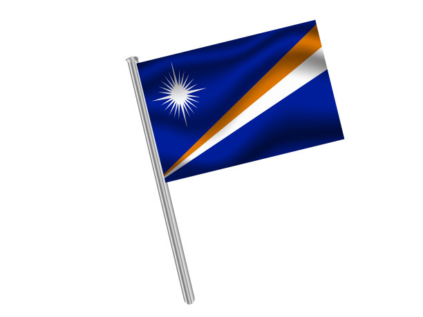 马绍尔群岛国旗，白色背景下旗杆的影子晃动效果。为你的业务。原色和比例。矢量插图，从国家设置。图片下载