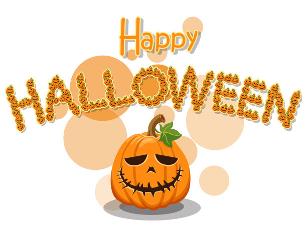 万圣节快乐。南瓜排成一行是一个万圣节字母表孤立在白色的背景。矢量图图片下载